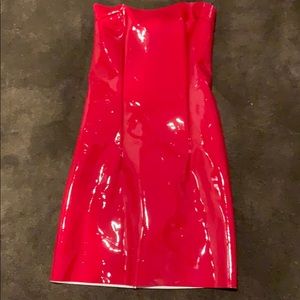 MESHKI RED LATEX DRESS STRAPLESS